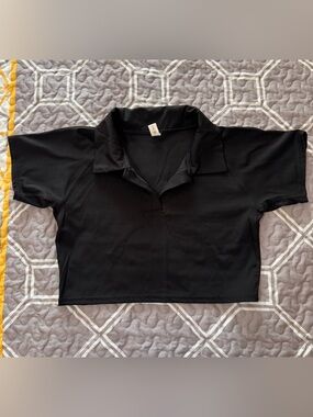 Women's Black Cropped Polo Top